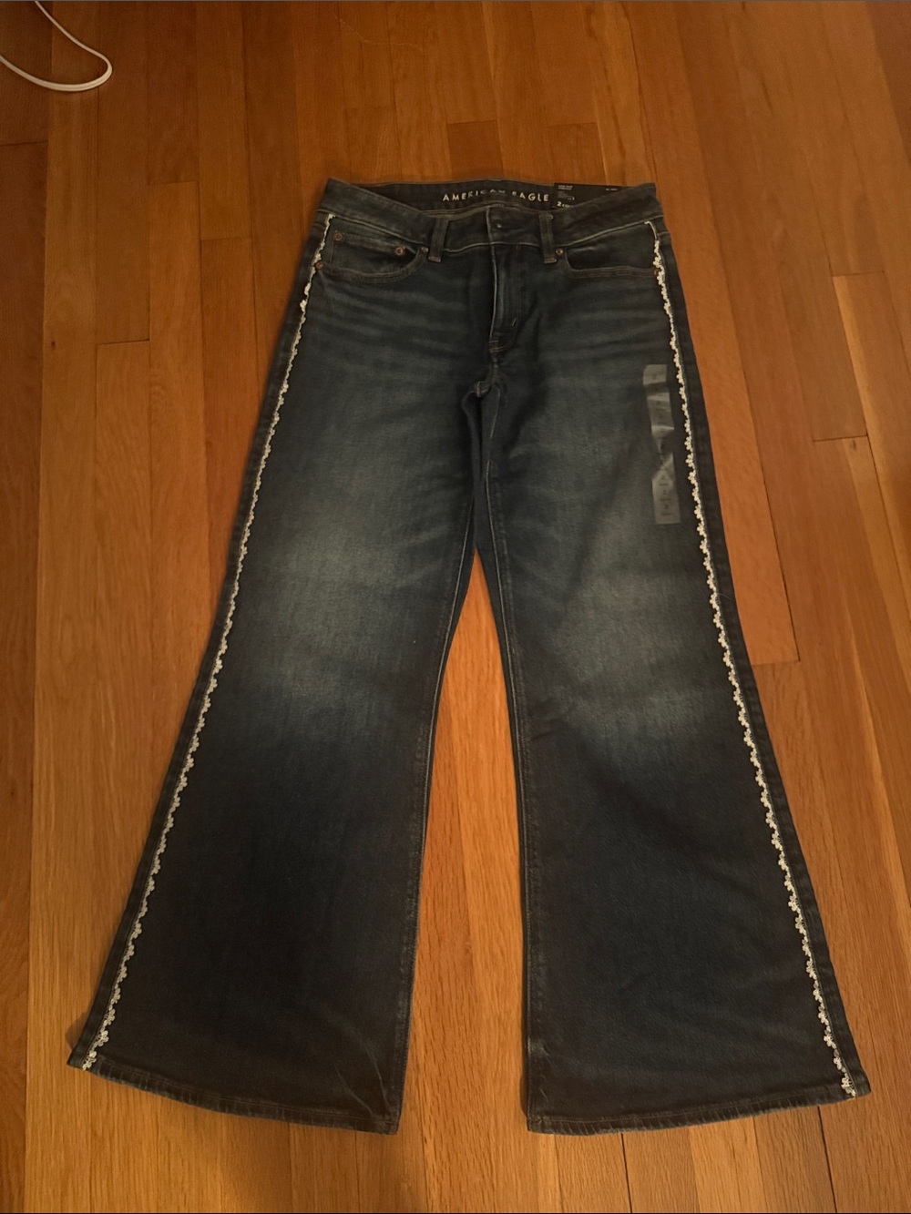 American Eagle Outfitters Dark Blue Flare Jeans with White Side Trim